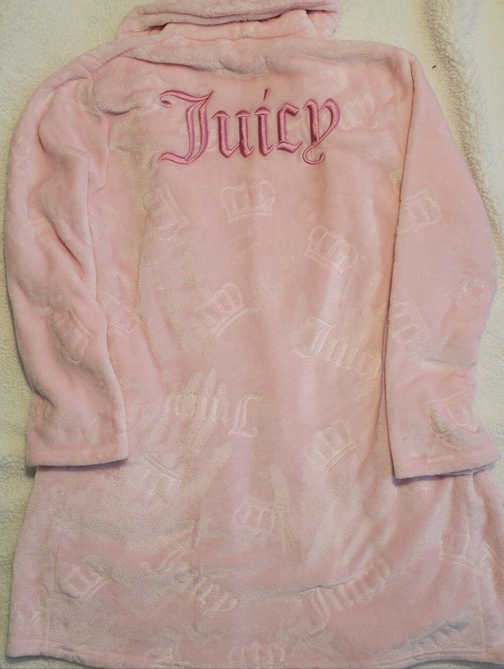 Juicy Couture Pink Plush Fleece Robe Crown Print Embroidered Logo S/M No Belt